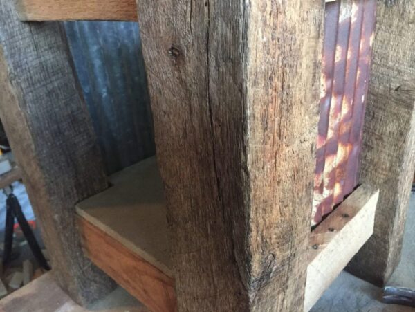 Rustic End Table Furniture with Reclaimed Wood, Metal, and Concrete